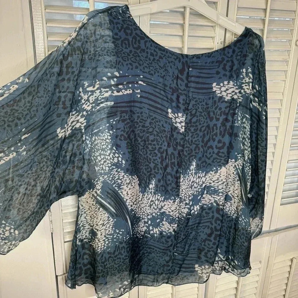 Blue leopard print silk blouse - Picture 4 of 5